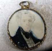 Hand painting watercolor portrait of gentlemen. Deep etched Gold washed Brooch circa 1850