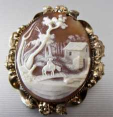 Grate Quality Landscape horse rider on the bridge at the forest house Gold or GF amazing floral“twisted rope” Brooch. Circa 1880.