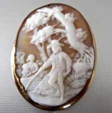 Antique Museum Quality scene of fisherman’s family Gold Plated Brooch/Pendant. Circa 1850.