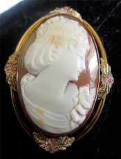 12K Gold or GF Black Hills Bezel Set Shell Cameo Brooch Pin