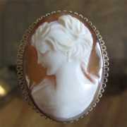 Well hand carved carnelian shell circa 1960th marked 12K Gold filled filigree brooch/pendant
