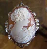 Superiorly carved Carnelian shell embedded in filigree Marked 12K Gold filled Brooch/Pendant circa 1930