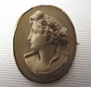 Grand Tour circa 1850 lava stone front signed NAPOLE Unmarked Rose Gold or Rose Gold plated brooch