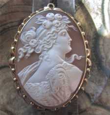 Bacchante a priestess of Bacchius. Museum Shell Brooch/Pendant Huge Gold or Gold Plated/ Filled Bezel. Circa 1895-1915