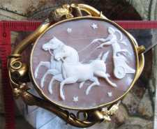 Selene - the goddess of the moon. Pinchbeck Brooch/Pendant Huge Antique Cameo Circa 1850 carved shell from UK.