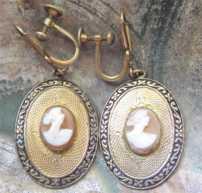 2nd part of XIX century Cameo necklace & earrings Gold filled blackened decorative ornamental bezel