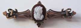 Victorian Yellow Gold & Gold Filled Circa 1880 Outstandingly carved Red & White Agate Cameo Brooch