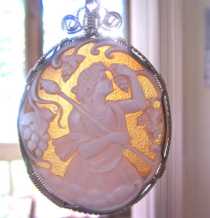 Dionysus - God of the grape harvest and wine Sardonyx shell Superior Art Deco carving in the 14K White Gold filled Pendant