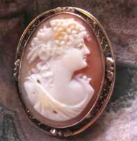 Vintage carved carnelian shell from 1890-1910 Silver & Gold plated filigree border brooch