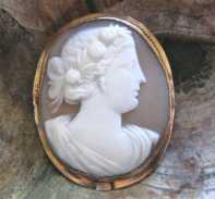 Victorian Antique set Earrings & Brooch carved shell Gold plated circa 1865-1885. Newer clasp