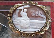 Detailed Victorian shell with Bacchante at the wall & trees. Superior quality Pinchbeck or GP Brooch circa 1870.