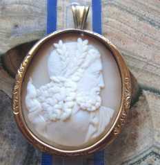 Huge Museum Quality Victorian shell image of Roman God Zeus Gold/Gold plated pendant circa 1885.