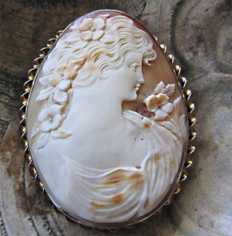 Big Museum Quality carnelian shell beauty profile Gold/Gold filled brooch. Circa 1915-1935