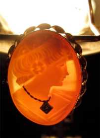 Vintage Van Dell Shell Cameo Pendant Pin w/ Diamond Necklace 14k GF Jewelry 5.58g
