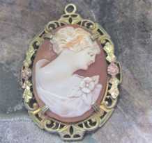 Hand carved classic - vintage from 1915-1930th. Filigree colored Gold/Gold filled pendant