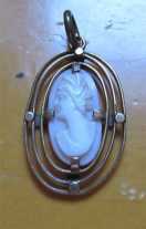 Early Edwardian Coral Stone Demeter Motherhood goddess Classic Gold or Gold Filled circa 1910 multi oval pendant