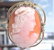 Masterly carved Carnelian shell woman’s profile circa 1935 Gold Filled filigree Brooch/Pendant