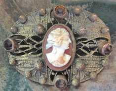 Antique Art Nouveau Brooch from 1890th . Gold plated with 4 Imperial Topaz stones