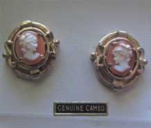 Italian hand carved carnelian shell earrings. Part of reparation deal Gold filled bezel circa 1930th -1940th