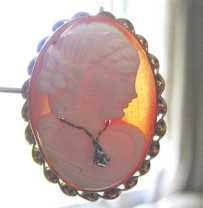 Hand carved vintage shell circa 1930 - 1950, with a little diamond Marked 12K Gold filled filigree pendant/brooch