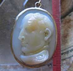 Napoleon Portrait carved in Sardolik stone in gold(?) metal Signed on back “Napoleon Bonaparte”