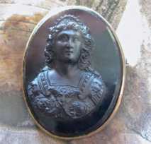 Beautiful Victorian Vulcanite very detailed Cameo. Circa 1860 Big Gold(?)/Gold Filled (unmarked) Brooch.