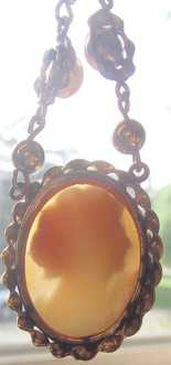 Great hand carved vintage shell from 1930th in the GF bezel. Signed Total 15” long Gold filled Necklace with the pearls.