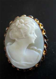 Portrait of Lovely Girl 12K GF Brooch Carnelian Cameo Professionally Hand carved & Signed by Author