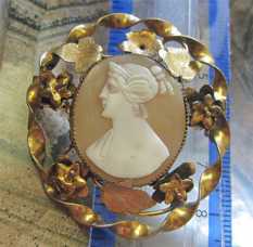 Empire style Classic Georgian light Sardonyx shell circa 1810-1830 Flowers & leaves design unmarked Gold(?)/Gold plated brooch.