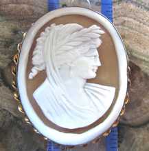 Victorian Classic shell circa 1880 Roman woman portrait. Big unmarked Gold(?)/Gold plated brooch (pin is lost).