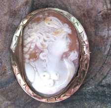 Antique well carved shell depict Psyche goddess of Soul & Sex. Unmarked Gold/Gold filled brooch. Circa 1895