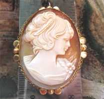 Well hand carved woman’s profile signed portrait circa 1950 Marked D’Abros 12K Gold filled Brooch Pendant