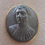 Grand Tour circa 1850 lava stone Museum quality young male portrait Unmarked Rose Gold or Rose Gold plated brooch, no bale