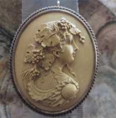 Museum Quality circa 1850 carved high relief lava Bacchante image Huge Unmarked Museum Quality Vermeil Gold Brooch/Pendant.