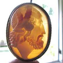 Museum Quality Georgian/Victorian God Zeus image multi colors shell Big unmarked Gold/Gold plated/Pinchbeck pendant. 1810 - 1850