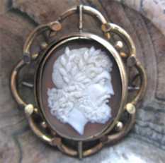 Huge Museum Quality Georgian/Victorian God Zeus carved shell Unmarked Gold plated/Pinchbeck pendant. 1810 - 1830