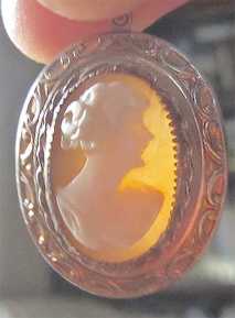 Hand carved Edwardian Antique Cameo from the 1910th Gold Washed Pendant with the 17” chain