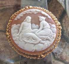 The Selene Goddess with the God Zeus in the sky carved shell XL shell in the Gold/Gold plated brooch/pendant.