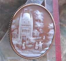 Victorian Antique landscape with the people at the Temple Big Gold/Gold Filled(?) double Brooch. Circa 1890.