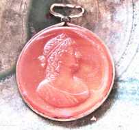 Portrait of Maria Theresa (1717-1780), archduchess of Austria Colored Glass in the Gold/Gold plated Pendant Circa 1890