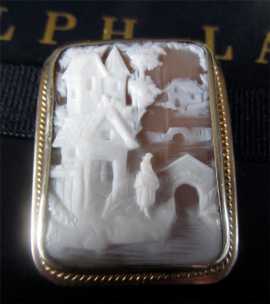 Quality Vintage Cameo Gold/GP rectangular Brooch Landscape Scene more than 100 y.o.