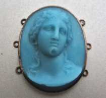 Victorian light blue high relief Turquoise cameo circa 1870 Embedded in the Gold/Gold plated Pendant.