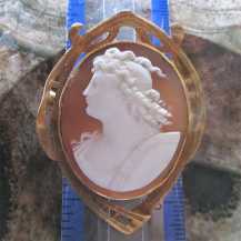 Valkyrie - German Goddess of War great carved Sardonyx shell Big Hand Assembled Gold Washed brooch. circa 1890