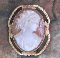 Great detail hand carving from the 1920th or 1930th Sardonyx shell Gold filled with hand engraving & hidden frame brooch/pendant.