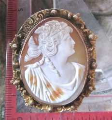 Circa 1865 Victorian Great carving shell. Signed by the Artist Gold washed 3-D ornamental hand assembled brooch