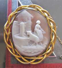 Museum quality carving village scene - Rebecca at the well classic. Huge Pinchbeck/Silver Brooch. Circa 1875-1885.