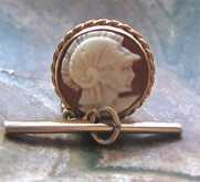 Rear Grommet for Tie Jewelry with the Greek Warrior carving shell Late Edwardian Gold filled with a little stick.