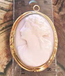 Real Quality carving Coral stone - Edwardian Beauty Marked Gold plated Brooch/Pendant circa 1915