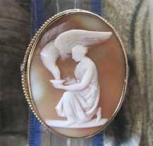 Greek goddess Hebe - Well carved Victorian shell Big low carat/Gold filled brooch circa 1880.