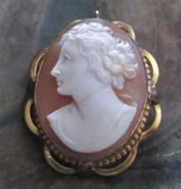 Museum Quality carved & signed Carnelian shell Gold Filled Art Deco Brooch/Pendant circa 1920.